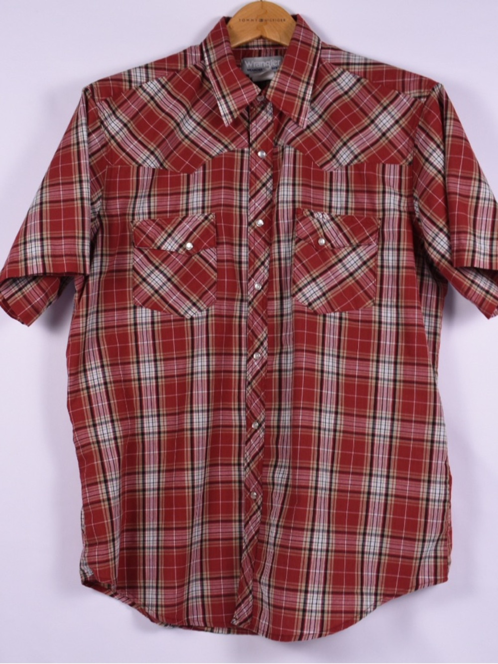 Wrangler Wrancher Red Plaid Western Pearl Snap Shirt L